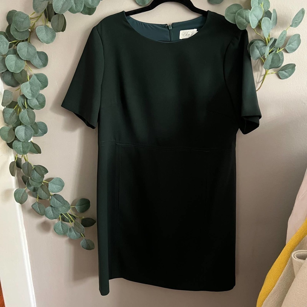 ELIZA J Seamed Crepe Short Sleeve Dark Green Short Dress Size 16 workwear